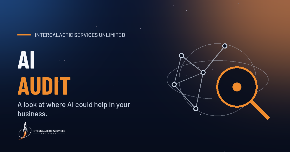 The share image for The AI Audit page, with a magnifying glass over a network.