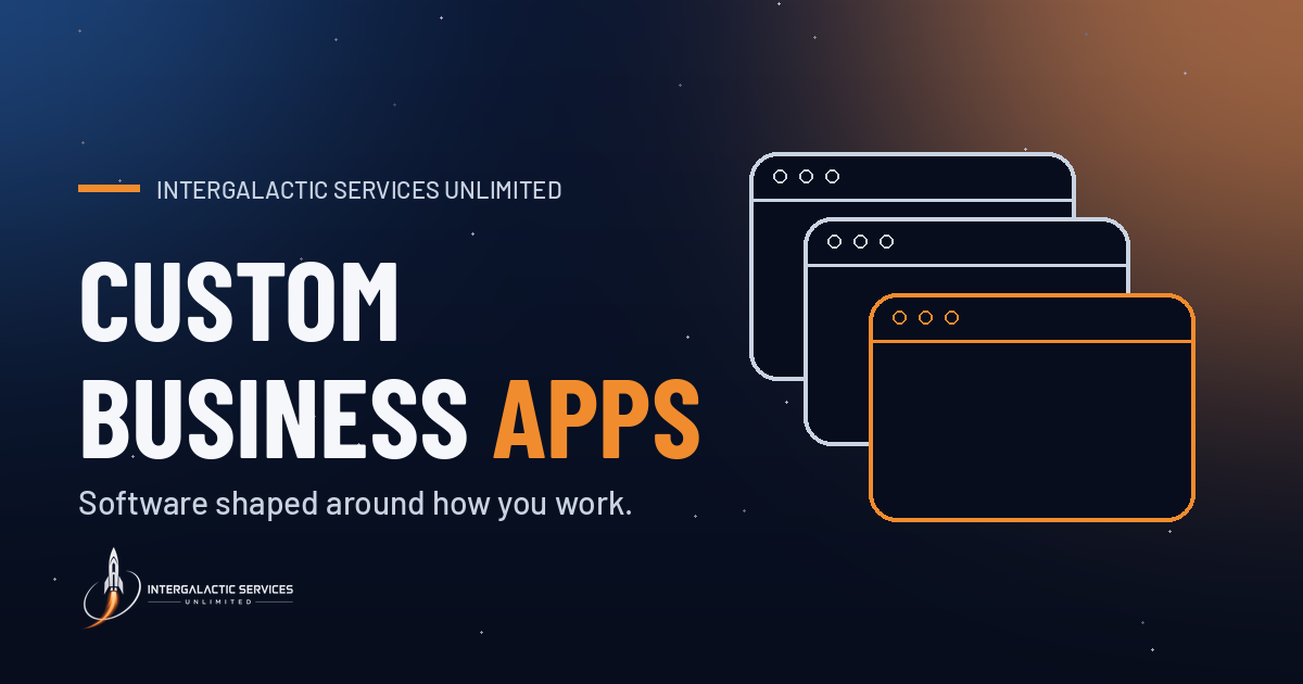 The share image for our Custom Business Apps page, with stacked app windows.