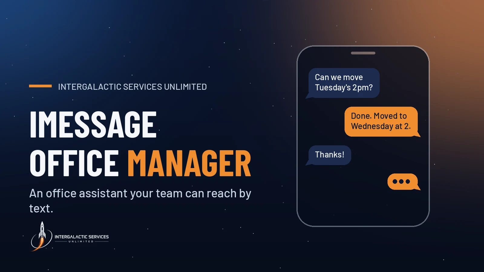 An iPhone Messages thread with a small business office manager